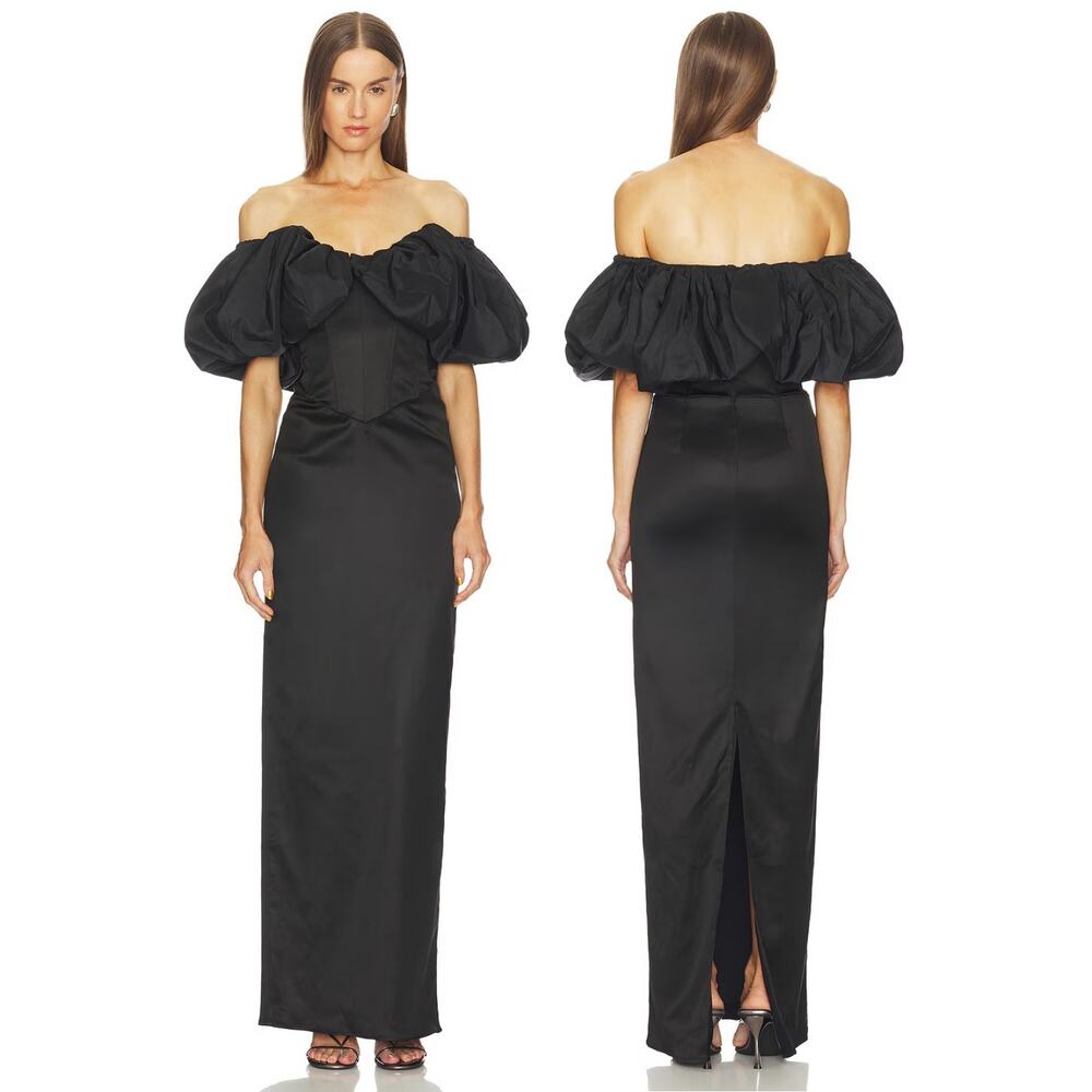 Michael Costello Ninove Maxi Gown Strapless Puff Sleeve Party Formal Evening L